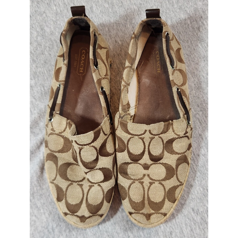Coach Mellow Espadrille Flats Women 6.5M Brown Signature C Monogram A1173